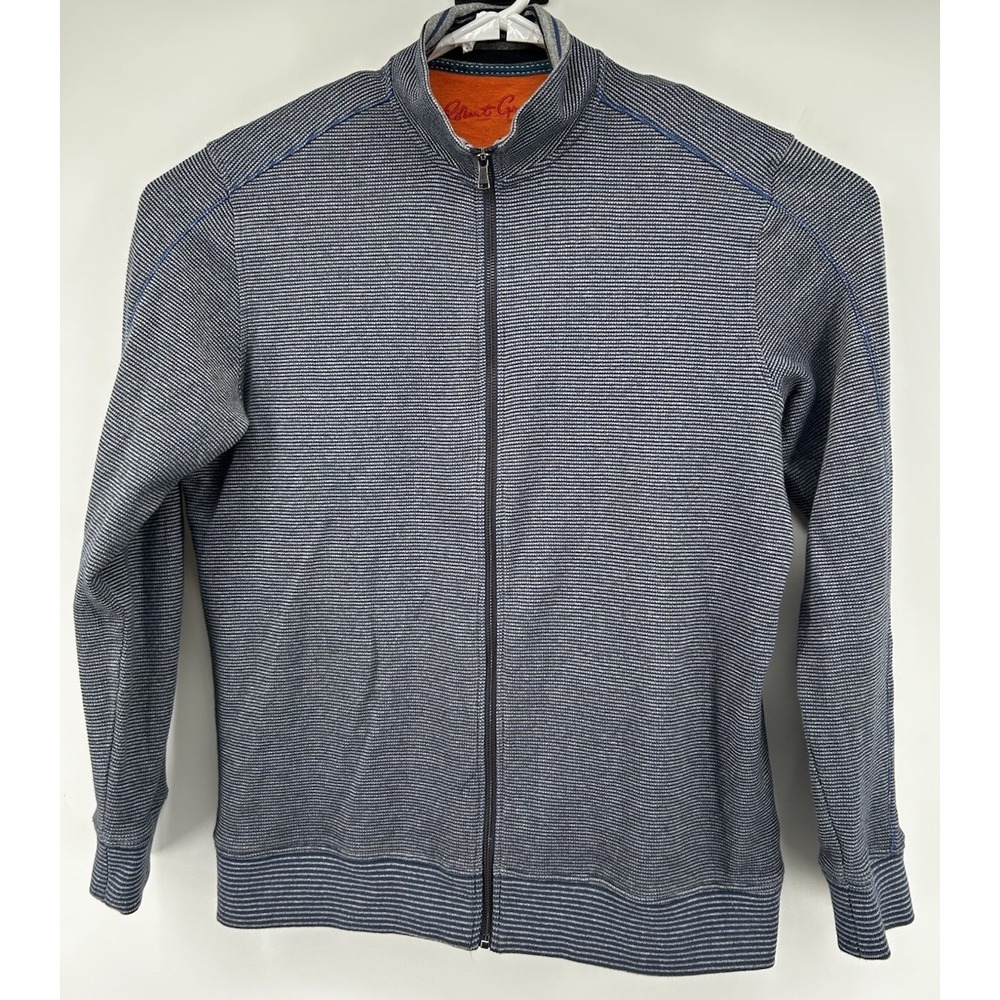 Robert Graham Classic Fit Long Sleeve Blue Striped Full Zip Knit Sweater Large